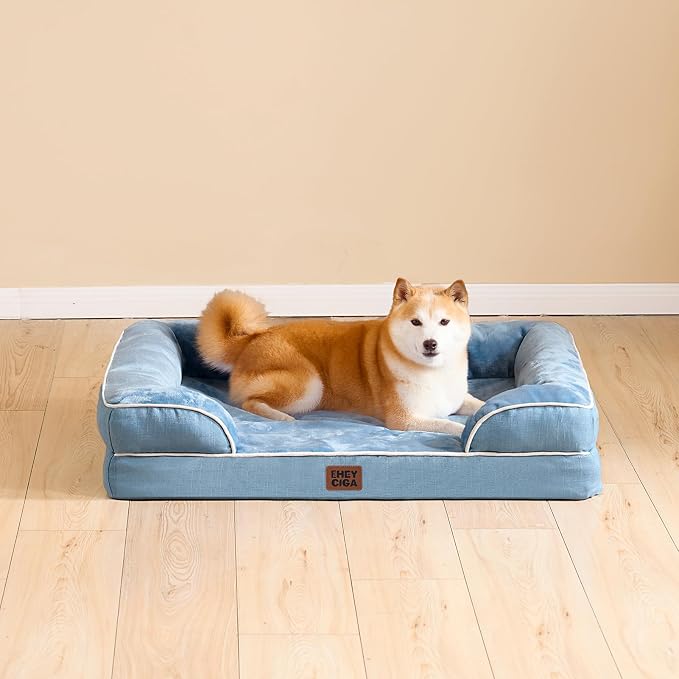 EHEYCIGA Orthopedic Small Dog Bed, Waterproof Memory Foam Washable Pet Beds | Non-Slip Bottom and Egg-Crate Foam Medium Pet Couch Bed with Washable Removable Cover, Washed Blue