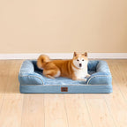 EHEYCIGA Orthopedic Small Dog Bed, Waterproof Memory Foam Washable Pet Beds | Non-Slip Bottom and Egg-Crate Foam Medium Pet Couch Bed with Washable Removable Cover, Washed Blue