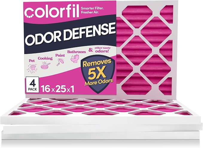 16x25x1 Air Filter (4-Pack) | Made in the USA | Color Changing | Remove Cat and Dog Odor | MERV 8 for Pet Hair Dander and Dust | 15.5"x24.5"x0.75" Exact Size