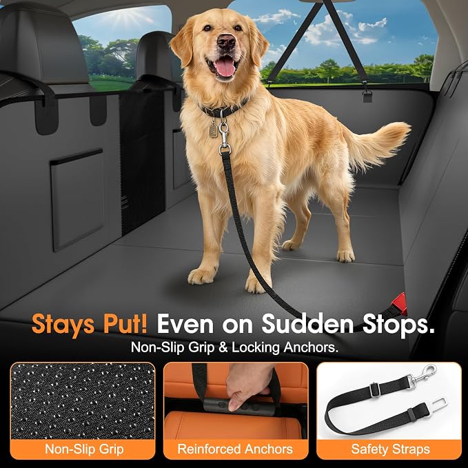 XL Hard Bottom Dog Car Seat Cover, 58"×69", Waterproof PU Leather | Stable Hard Bottom Support for Comfortable Rides with Large Dogs