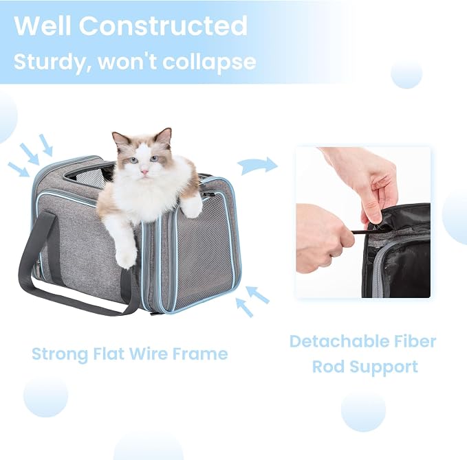 Petsfit Large Double Expandable Cat Carrier for Large Cats and Small Dogs | 19 x 12 x 12 in; dual-side expansion for large cats and small dogs, with anti-sag frame and locking zippers; up to 18 lb.