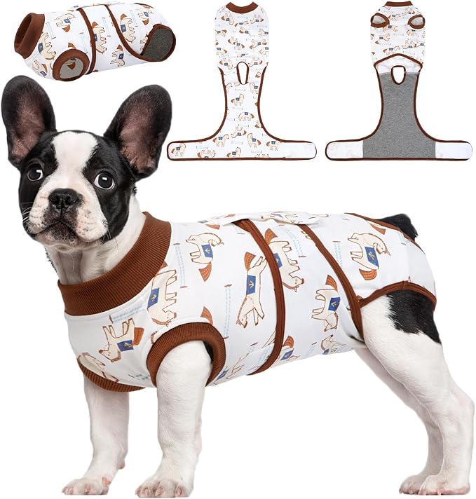 Kuoser Dog Recovery Suit for Post-Surgery Care, Spay Neuter Bodysuit for Female & Male Dogs, Anti-Licking Surgical Onesie, Snug Fit for Abdominal Wound Protection & Skin Healing, BrownPony XS