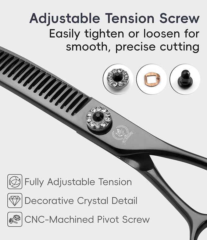 Professional Dog Grooming Scissors Pet Curved Chunker Shears 7.0'' Extremely Sharp Blades 440C Steel Thinning Scissors Durable Smooth Motion & Fine Cut for Dogs and Cats