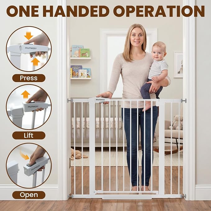 Mumeasy 36" Tall Baby Gate, Walk Through Dog Gate for Stairs & Doorways | Extra tall design, secure pet barrier, one hand operation, easy access, for dogs cats babies toddlers