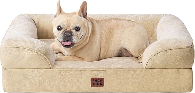 EHEYCIGA Orthopedic Dog Bed Medium Size Dog, Waterproof Washable Pet Beds | Non-Slip Bottom and Egg-Crate Memory Foam Dog Couch Bed with Washable Removable Cover, Greige