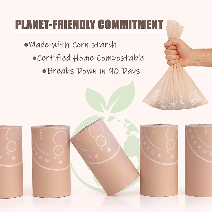 Bio-Based Dog Poop Bags, Silky Soft & Leak-Proof, Lavender-Scented, Made from Cornstarch – 8 Rolls, 120 Bags