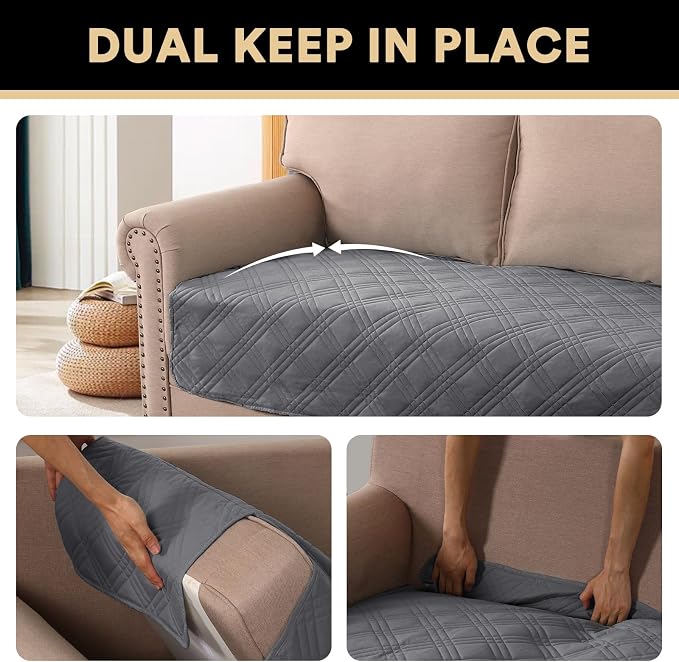 Grey Waterproof Couch Cover for Dogs Washable,Pet Couch Covers for Sofa Thick Dog Bed Cover Non-Slip Couch Covers for 3 Cushion Couch Sofa Pet Friendly, 1 Piece,47" x 78"
