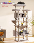 Gitelsnour Cat Tree, 74" Tower for Large Cats, Big Condo Hammock CCT030MU | Heavy duty, 3 Big Platforms, 2 Baskets, 2 Condos, Multi-Level Cat Scratching Posts, Indoor Cats Large Adult, Mushroom