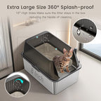 Tripamin 15” XL Stainless Steel Cat Litter Box Enclosure, XXL Stainless Steel High Sides with Lid, Extra Large Metal Cat Litter Box (Transluce+Black, 2-pcs XX-Large)
