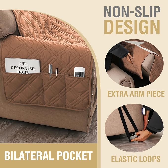 H.VERSAILTEX 100% Waterproof Couch Covers for Dogs Modern Sofa Slipcovers with Elastic Straps Thick Soft Couch Protector from Cat Claws(Sofa, Terracotta/Beige)