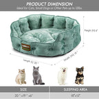 ClevaHome Upgrade Plush Faux Fur Cat Bed - Washable Round Cat Beds for Indoor Cats, Small Dog Bed for Pets up to 15lbs, Reversible Cushion, Non-Slip Bottom (Washed Green)