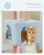 MUTTROS Flower Cat Tree 47.2" Multi-Level Cat Tower with Sisal Covered Scratching Posts, Cute Cat Condo for Indoor Small Medium Cats, Pink Top Perch, Ramp, Fluffy Ball, Blue