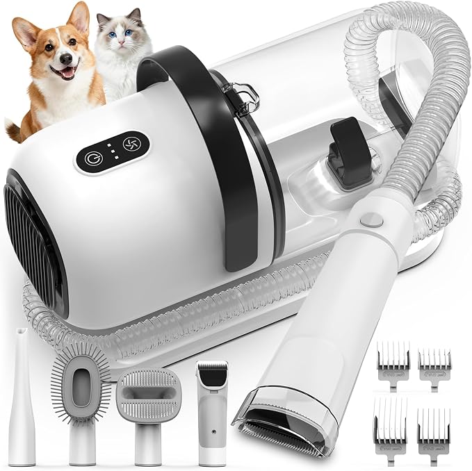 FIXR Dog Grooming Vacuum, All-in-One Pet Grooming Kit with Hair Clipper & Shedding Brush, Low Noise 12,000Pa Dog Hair Remover Vacuum, Pet Groomer Set with Cleaning Brushes, PG01