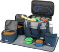 Dog Travel Bag for Pet Kit for Supplies with 2 Food Storage Containers 2 Collapsible Bowls 1 Feeding Mat 1 Dog Treat Pouch 7-Piece Set Perfect Road Trips Camping Weekend (Navy Blue)