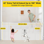 Reinforced 42” Tall x 160” Extra Wide Retractable Baby Gates with Support Rods, Extra Tall Baby Gate for Wide Openings, Pet Gates for Dogs Extra Wide Dog Gates for Doorways Indoor Outdoor, White