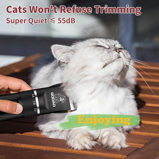 Quiet Cat Clippers & Cat Grooming Kit for Matted & Long Hair | 250Min Cordless Pet Shaver, Low Noise Pet Hair Trimmer for Grooming,2in1 Wide & Narrow Blades,4 Combs,Scissors & Glove(Red)