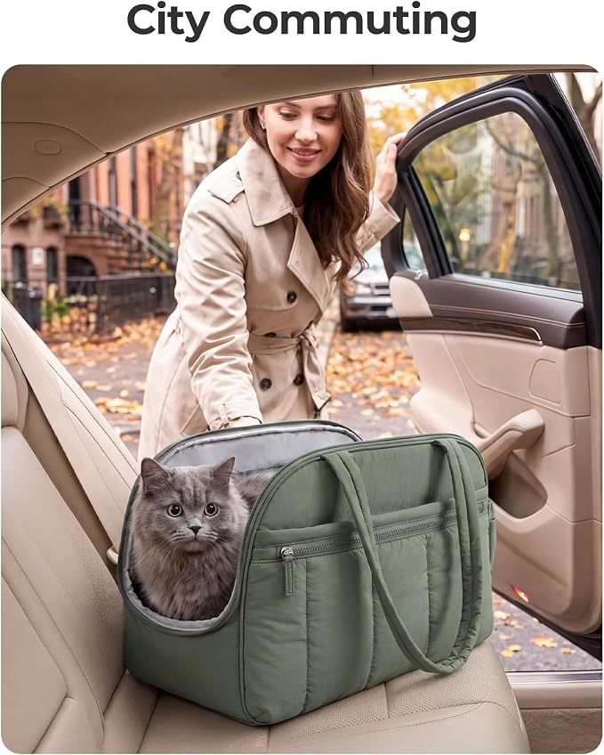 BAGSMART Dog Purse Carrier for Small Dogs Up to 15lbs Puppy Travel Tote Bag | Quilted Puffy Soft Sided Pet Handbag with Pockets, Collapsible Lightweight Portable with Safety Tether & Mat, Coffee brown