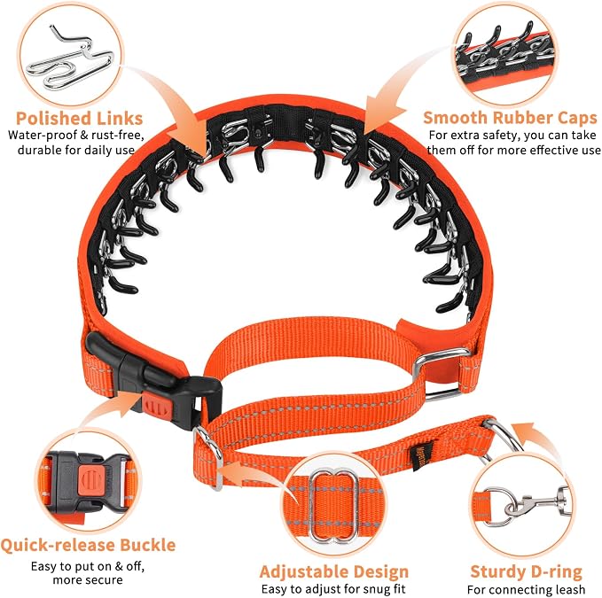 Mayerzon Martingale No Pull Collar for Medium Large Dogs | Orange, M | Patented Anti Pull Dog Collar with Buckle for Walking Training, Reflective Stitching, Neoprene Padding, Adjustable, Sturdy
