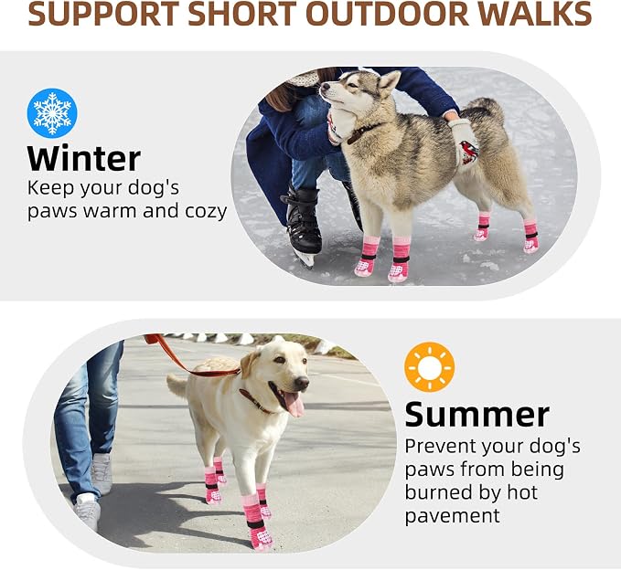 PUPTECK Anti-Slip Dog Socks with Double Sides Grips for Small Medium Large Dogs Hardwood Floors Prevents Licking, Dog Shoes for Hot Pavement Traction Control for Senior Dogs, Fuschia, S