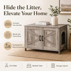 Homhedy 31.5" L Cat Litter Box Enclosure with Barn Door, Greige | Wooden Cat Washroom Furniture, Cat House, Pet Storage Cabinet, Dog-Proof, Fit Most of Litter Box, Farmhouse Style