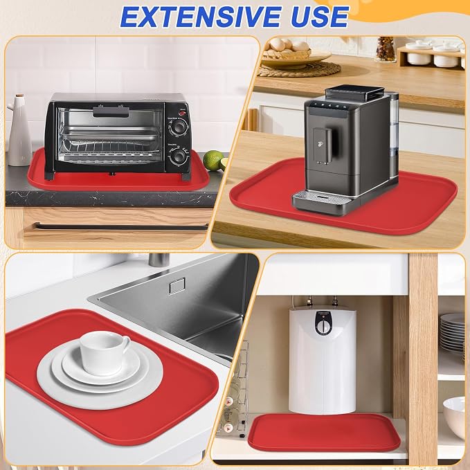 SMILOOL Silicone Pet Food Mat with Raised Edge for Food and Water Bowl, Dog Feeding Mats, Cat Food Trays for Floor Waterproof, Rubber Tray for Dogs and Cats, 22 x 14 x 0.8 Red