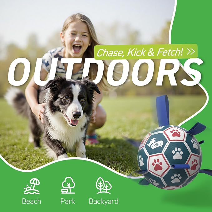 QDAN Large Dog Toys, 8 Inch Durable Balls for Dogs, Soccer Ball with Straps | Outdoor Herding Balls for 30-90 lbs Aggressive Chewers, Interactive Soccer Toy for Tug of War, Dog Ball to Keep Them Busy