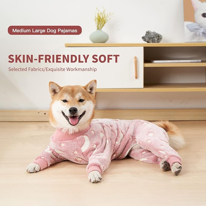 Dog Fleece Pajamas Large Dog 4 Legs Winter Clothes for Dog Fit Warm Jumpsuit for Dogs (Pink, XL)