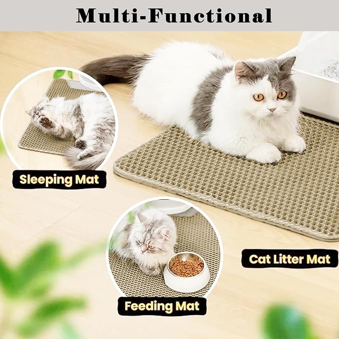 HCY&WLD Cat Litter Mat, Honeycomb Double Layer Litter Trapping Mat | Safe Materials, Soft on Paws, Waterproof Urine Proof Non-Slip, Protects Floors, Less Waste, Easy to Clean, Beige, 35" x 24"
