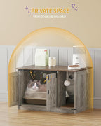 Hzuaneri Cat Litter Box Enclosure, Hidden Litter Box Cabinet Furniture | Indoor Cat House with Bell, Farmhouse Style, 31.5 x 19.7 x 20.9 Inches, for Hallway, Bedroom, Light Ivory and Brown CB82405X