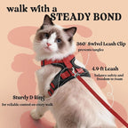 rabbitgoo Cat Harness and Leash Set, Escape Proof Vest, Black & Red | Soft Breathable Mesh, Easy Adjustable Fit, Snap Buckles, Sturdy Clip, Reflective Strips, for Medium to Large Cats Walks, M