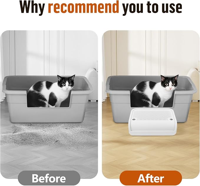 Cat Step for Litter Box, Litter Box Ramp with Filter Function, White | Cat Litter Box Step for Kitten & Elderly Cats, Washable Double Layer Litter Catcher, Non-Slip Litter Catcher, Easy to Clean