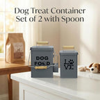 Dog Food Storage Container Set of 2 Dog Treat Container with Airtight Lids Dog Treat Jar with Scoop Metal Dog Food Holder with Wooden Handles for Kitchen Counter and Pantry Home Decor - Grey