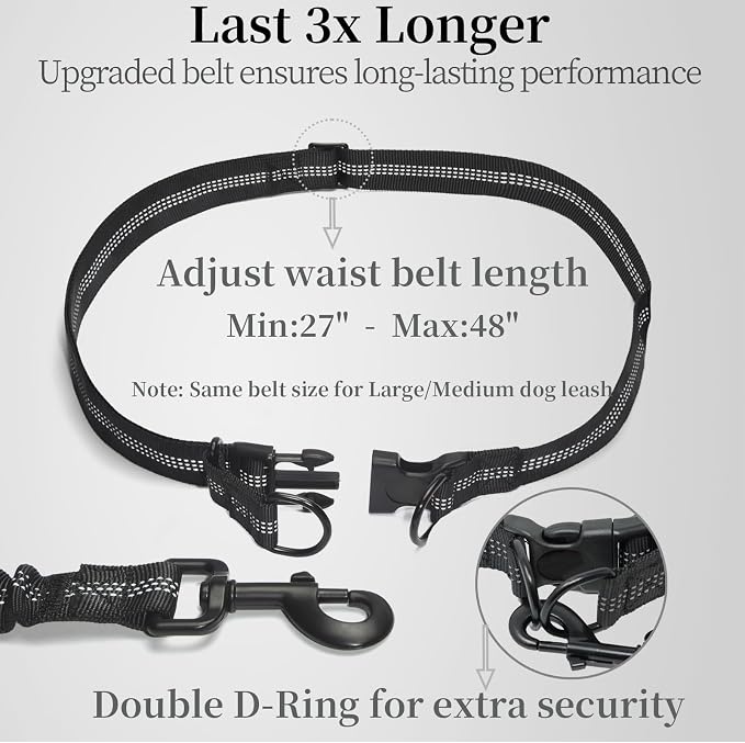 iYoShop Hands Free Dog Leash with Zipper Pouch, Dual Padded Handles and Durable Bungee for Walking, Jogging and Running Your Dog (White-Pink Mix, Large)