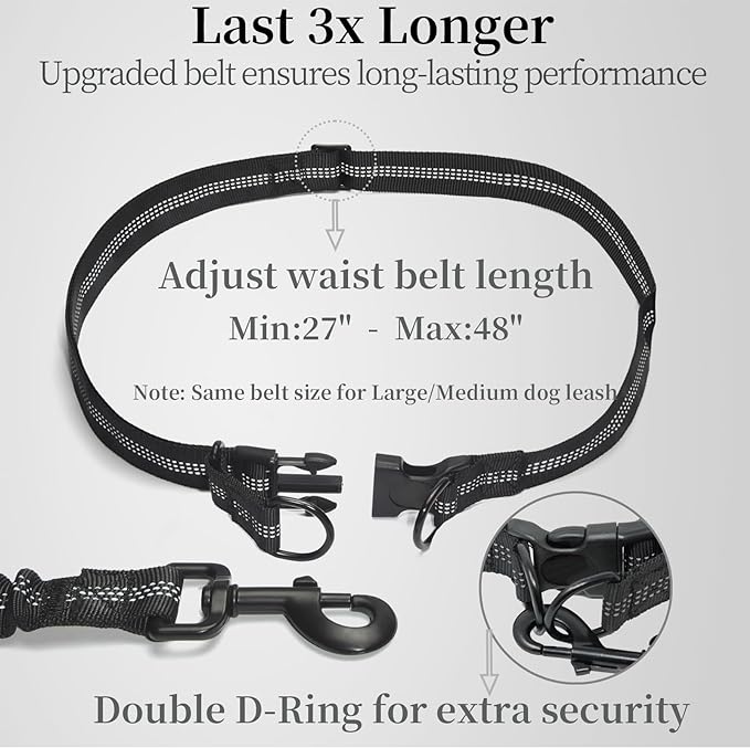iYoShop Hands Free Dog Leash with Zipper Pouch, Dual Padded Handles and Durable Bungee for Walking, Jogging and Running Your Dog (Large, 25-120 lbs, Blue)