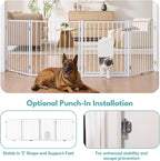 No Pawblems Full Metal Freestanding Dog Gate with Cat Door, 30" Tall | Foldable Pet Gate for Indoor/Outdoor, Zoned management, Dog Fence for Families with Multiple Pets, 156" Wide, 6 Panels, White