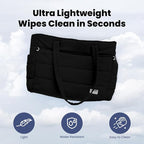 Rubyloo Puffer Dog Travel Bag for Dog Moms, Diaper Bag with Travel Bowls | 2 BPA-Free Collapsible Bowls, 2 Pet Food Containers, 9 Pockets, Everyday Puffer Bag Works With or Without Your Dog, Black