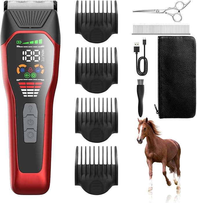 Horse Clippers Low Noise Rechargeble Horse Trimmer Kit | Pet Shaver for Heavy Thick Coats Grooming, 2-Speed Cordless Shears for Sheep, Cats and Dogs