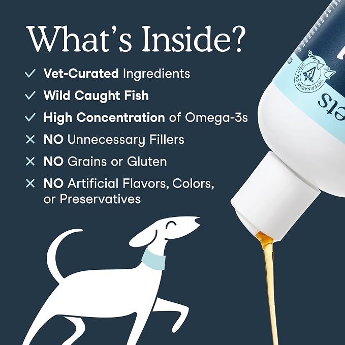 Fera Pets Liquid Fish Oil - Non GMO Omega 3 for Dogs & Cats, 16 oz | Non-GMO Omega 3 Fish Oil for Dogs & Cats with Vitamin E that Supports Joint, Heart, Skin & Coat Health