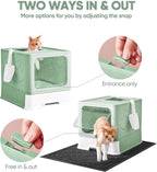 Medario Cat Litter Box with X-Large Litter Mat and Scoop(Upgrade Green) | Large Covered Litter Box with Lid, Enclosed Kitty Box,Front Top Entry Exit, Odor Control Easy to Clean