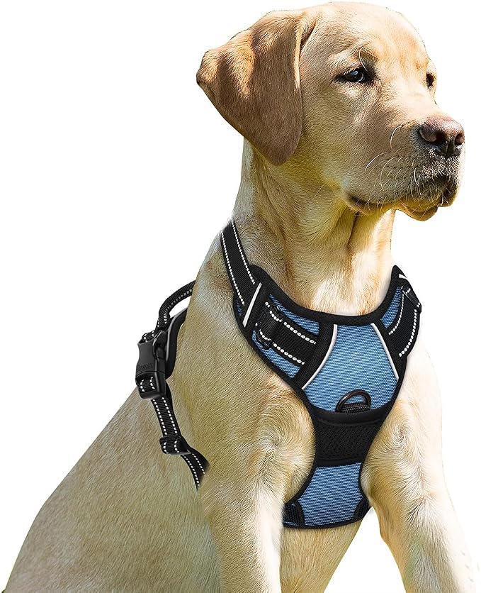 BARKBAY No Pull Dog Harness Front Clip Heavy Duty Reflective Easy Control Handle for Large Dog Walking(Navy,L)