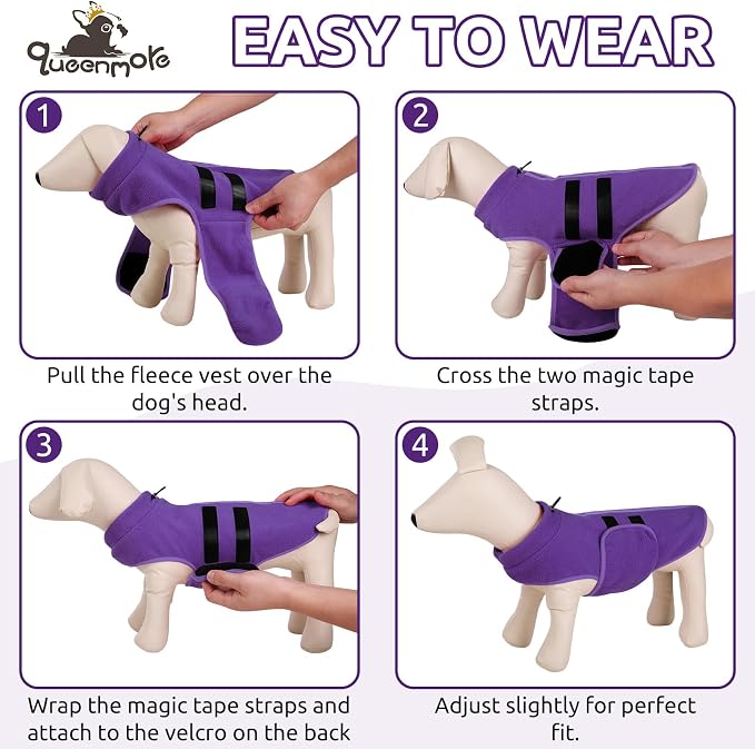 Queenmore XL Dog Sweaters, Soft Fleece Vest Pullover Dog Jacket with Leash Hole, Warm Winter Dog Clothes Cold Weather Doggy Dachshund Sweater for Large Dogs Cats Boy or Girl (Lavender, XL)