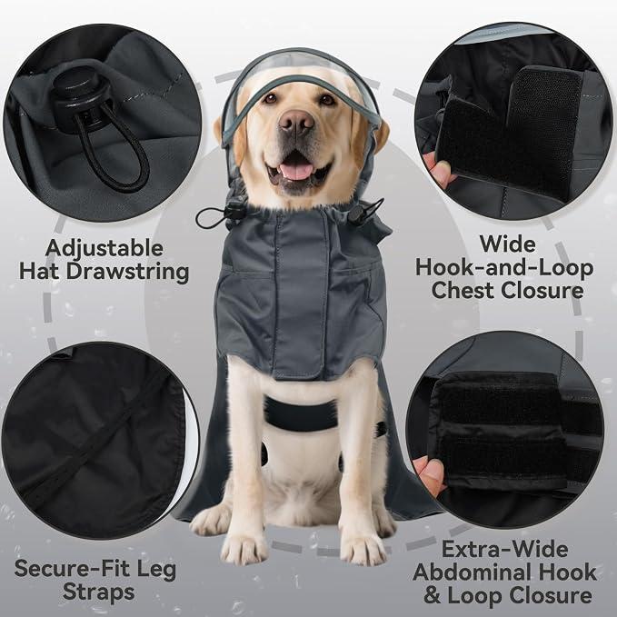 Waterproof Dog Raincoat with Hood, Windproof Rain Jacket for Small Dogs | Adjustable Dog Rain Coat with Leash Hole, Reflective Poncho for Rainy&Snowy Day, Fits Chihuahua, Yorkie, Pomeranian, Maltese