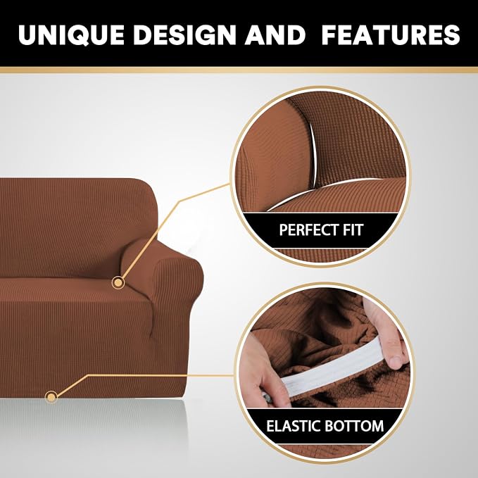 Stretch Chair Cover Chair Slipcovers with Arms 1-Piece Chair Sofa Slipcovers or Living Room Non Slip Armchair Cover Furniture Protector Dogs Pet Friendly(Armchair, Caramel)