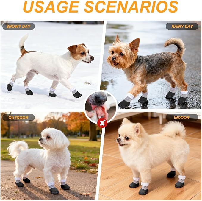 BEAUTYZOO Dog Winter Boots, Waterproof Dogs Snow Shoes with Anti-Slip Sole & Warm Fleece Lining-Indoor Outdoor Paw Protectors for Small Dogs, Puppy Booties to Prevent Licking on Hardwood Floors,Size 4