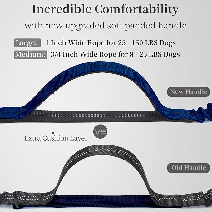 iYoShop Hands Free Dog Leash with Zipper Pouch, Dual Padded Handles and Durable Bungee for Walking, Jogging and Running Your Dog (Large, 25-120 lbs, True Navy)