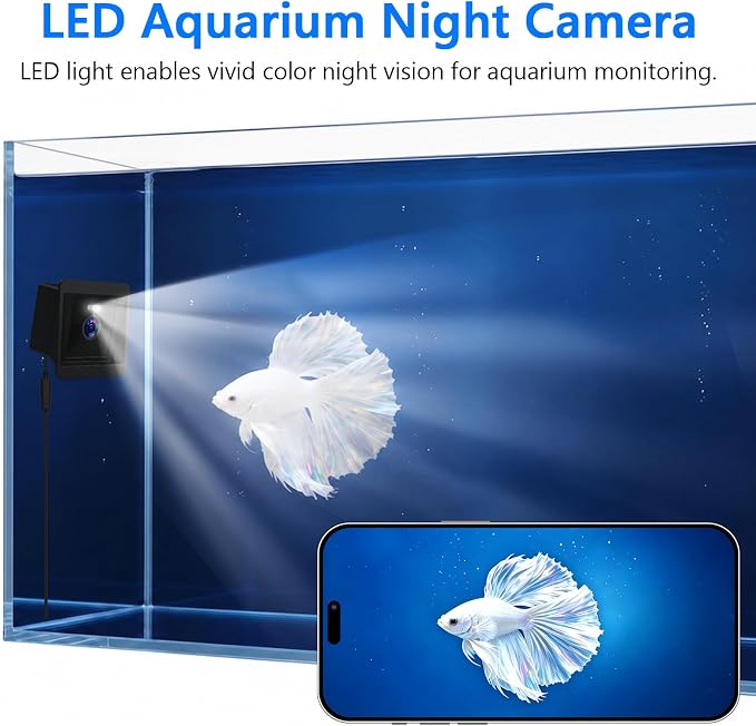 3MP 2K Aquarium & Terrarium Pet Camera with Light for Fish or Reptile Pet | Wide-angle Fisheye Close-focus Lens, With Lighting Function