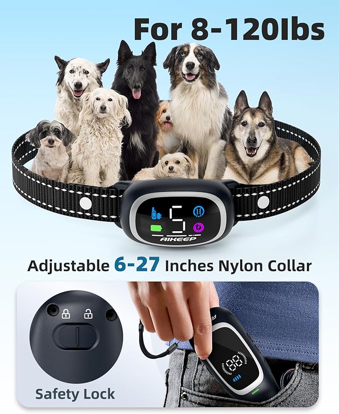 2-in-1 Dog Shock Collar and Bark Collar for Dogs – 3300FT Dog Training Collar with Remote, IP67 Waterproof e Collar with Anti-Bark/Beep/Vibration/Shock Modes for Small Medium Large Dog(8-120Lbs)
