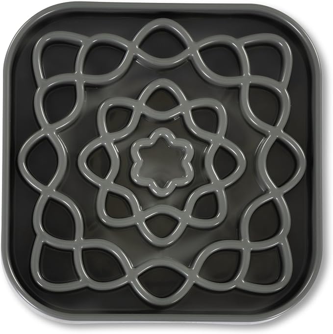 Messy Mutts Square Slow Feeder, 8 Inch, 2 Cup, Cool Grey | 8 x 8 Inch Square Silicone Puzzle Slow Feeder For Dogs And Cats, Holds 2 Cups, Dishwasher Safe