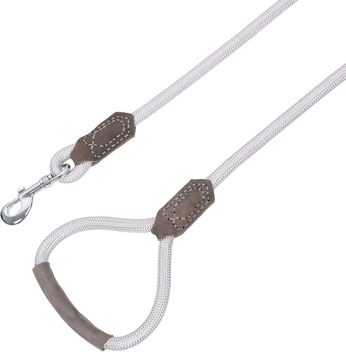 Mile High Life Dog Leash with Genuine Leather Handle, 6 FT/5 FT/4 FT | Leather Grip Rope Leash, Heavy Duty 360° Swivel Metal Clasp, for Small Medium & Large Dogs