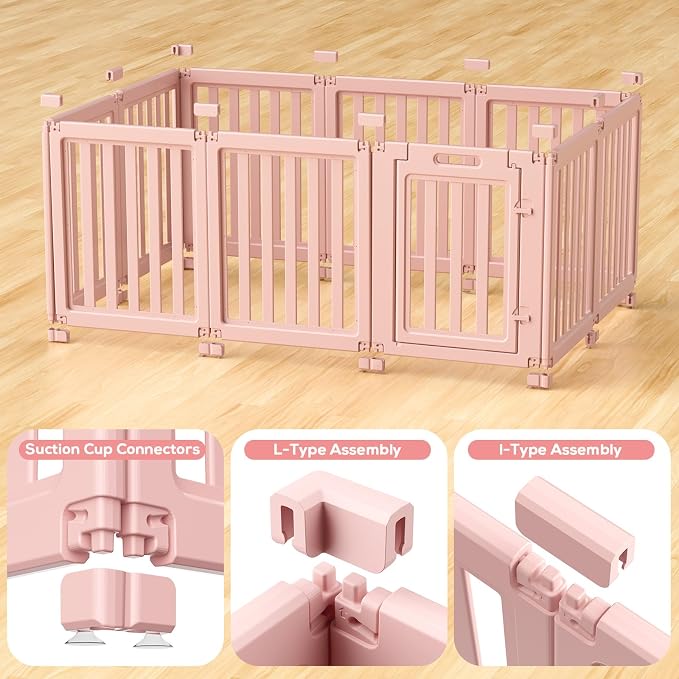 Dog Playpen, Clear Dog Pen, Dog Pen Indoor, Easy to Install and Remove Dog Play Pen, Puppy Playpen Suitable for Dogs, Cats,Dog Playpen Indoor (Pink,23.6 inch Height, 10 Panels)